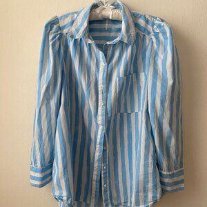 Free People Riley Blue and White Striped Poplin Buttondown, L